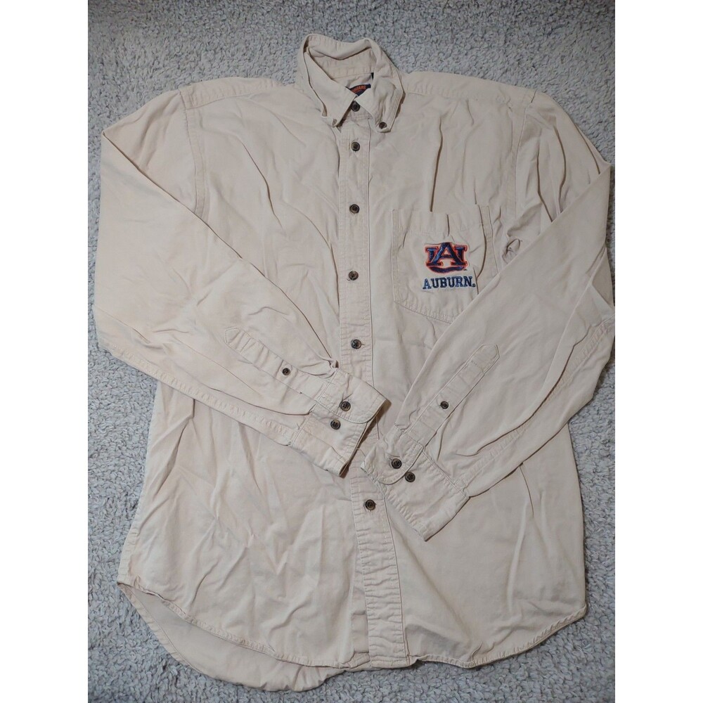 Three Square Auburn University Tigers Button Up Shirt Men's Size M Tan